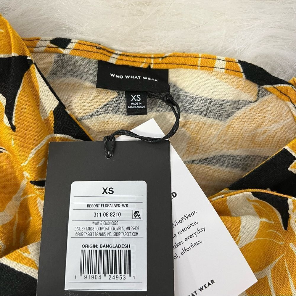NWT Who What Wear Black/Yellow Linen Floral Print Puff Sleeve Dress - XS - Picture 15 of 16